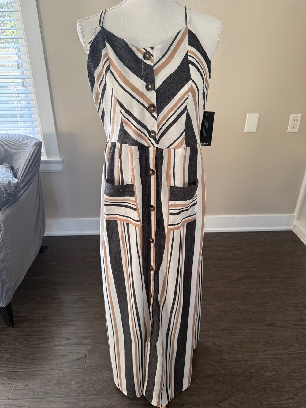 Blush Black, Cream & Tan Striped Maxi Dress